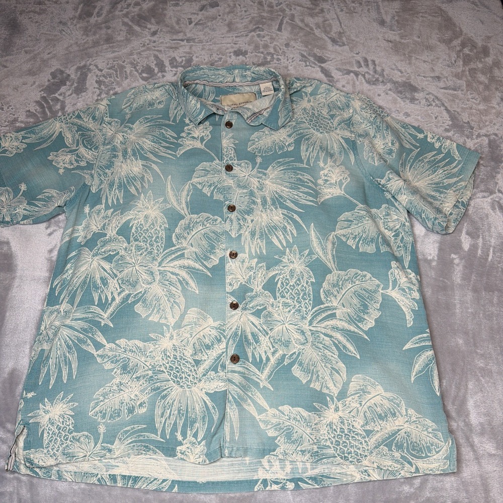 Island Republic Vintage Collection Men's XL 100% Silk Hawaiian Camp Shirt Blue
